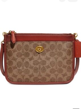 EUC COACH Slim Brown Signature Canvas Turnlock Crossbody